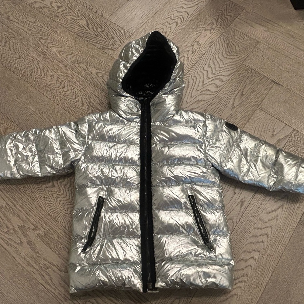 Moose Knuckles Shiny Silver Kids Puffer Jacket